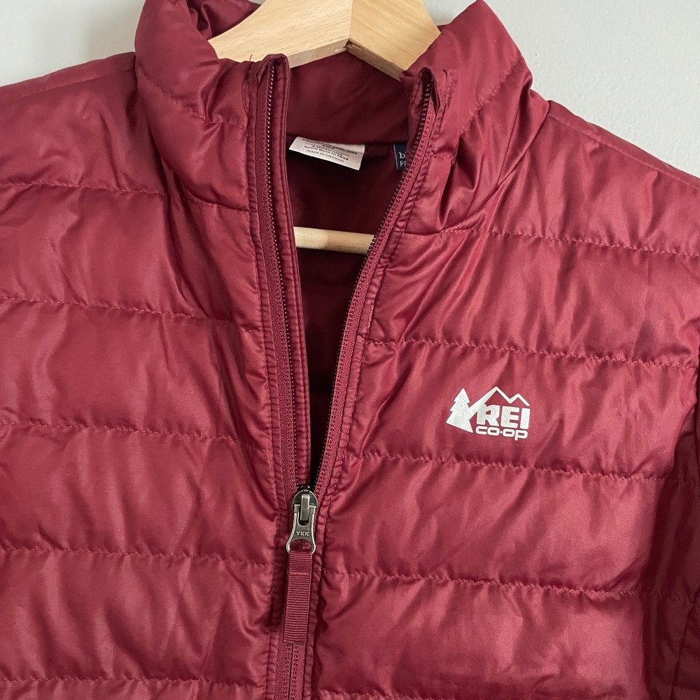 REI Co-op Down Puffer Jacket Kids Medium 10-12 Burgundy Quilted Insulated 650
